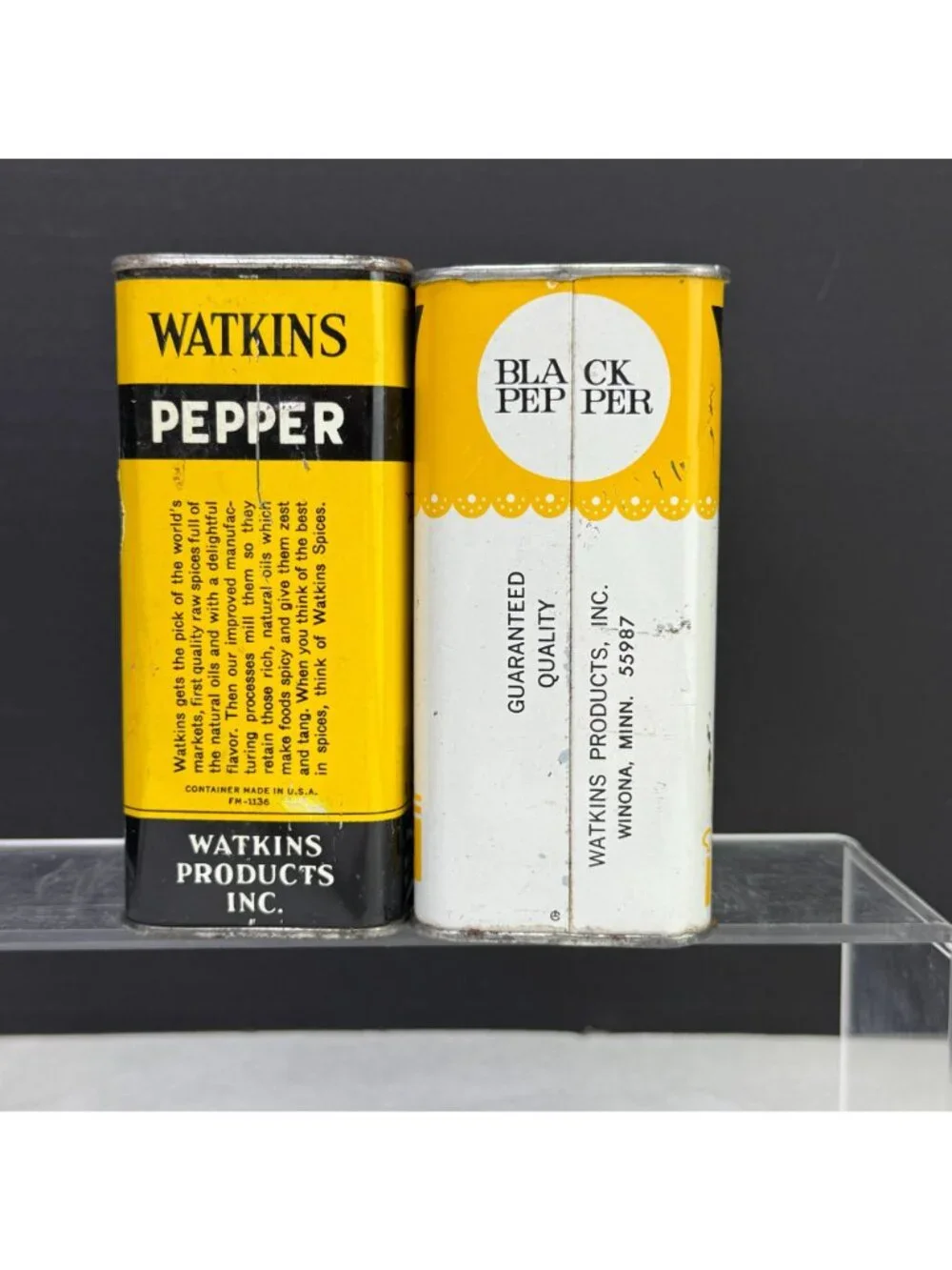 Vintage Watkins Black Pepper 8 oz Tins Lot of 2